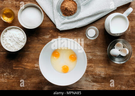 top view of ingredients for pastry on wooden table Stock Photo