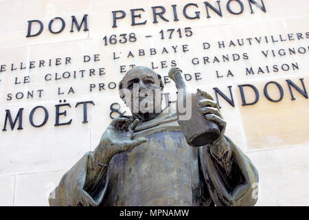 EPERNAY, FRANCE - May 16, 2018: Close up of statue of Dom Perignon at Champagne house Moet & Chandon Stock Photo