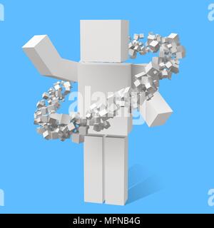 random sized cubes rotating in eliptic orbit around cubic character Stock Vector