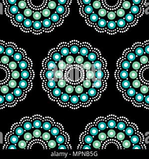 Mandala bohemian vector dot painting seamless pattern, Aboriginal dot art, retro folk repetitive design inspired by traditional art from Australia Stock Vector
