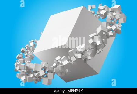 random sized cubes rotating in eliptic orbit around cube Stock Vector