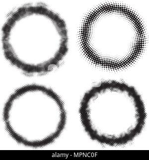Set of four abstract vector halftone round frames for your design. Stock Vector