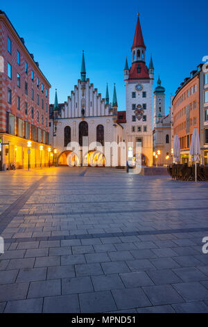 Munich. Cityscape image of Marien Square in Munich, Germany during twilight blue hour. Stock Photo