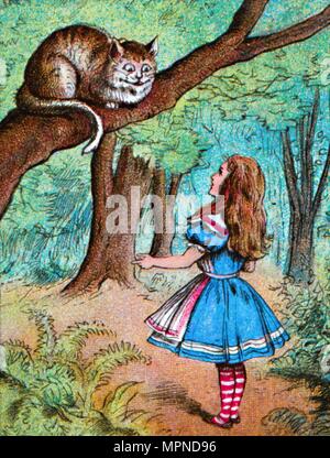 Alice And Cheshire Cat In Tree Alice In Wonderland Colored Tenniel Illustration Stock Photo Alamy