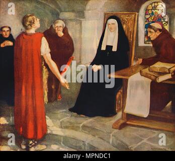 'Caedmon before Saint Hilda', 1912. Artist: Unknown. Stock Photo