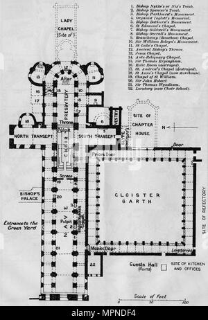 Norwich cathedral floor plan. Norfolk, 1939 vintage map Stock Photo - Alamy