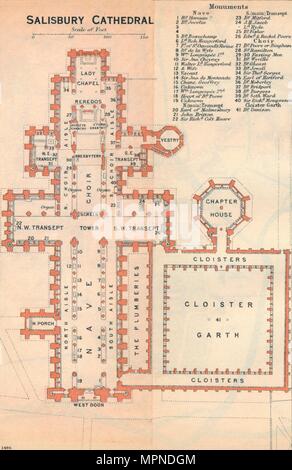 SALISBURY CATHEDRAL SALISBURY CATHEDRAL floor plan. Wiltshire 1927 old ...