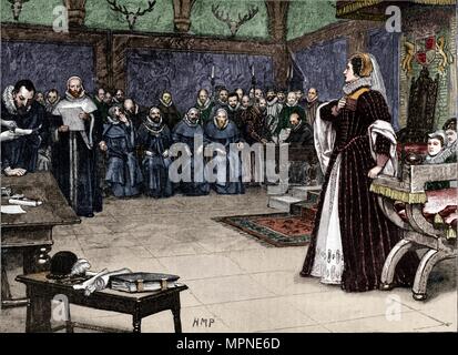 Trial of Mary Queen of Scots in Fotheringhay Castle, 1586 (1905). Artist: Unknown. Stock Photo