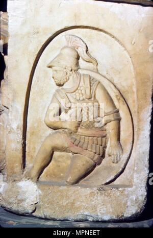 Etruscan Soldier wearing early Chain Mail, Sarcophagus, Chiusi, c3rd century BC-2nd Century BC. Artist: Unknown. Stock Photo