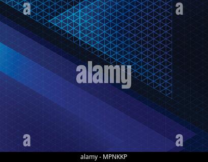 Abstract technology blue triangles pattern on dark background. Vector illustration Stock Vector