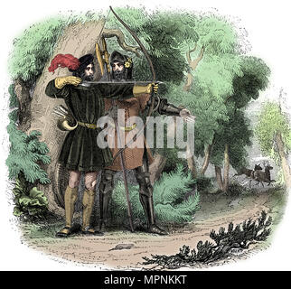 Robin Hood, legendary English folk hero and outlaw and champion of the poor, early 19th century. Artist: Unknown. Stock Photo