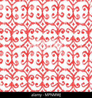 Red seamless watercolour ikat pattern for textile, wrapping, craft Stock Photo