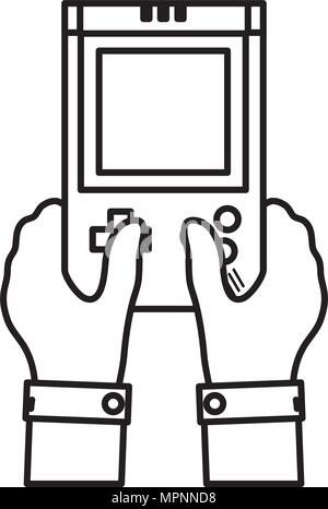line tetris handheld videogame console simulador vector illustration ...