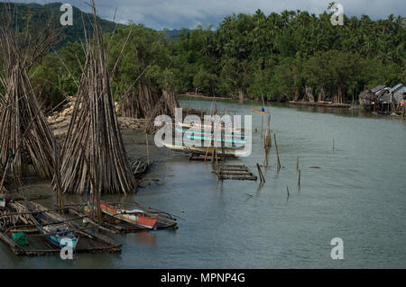 Tall bamboo poles drying, Jiabong, Samar Stock Photo