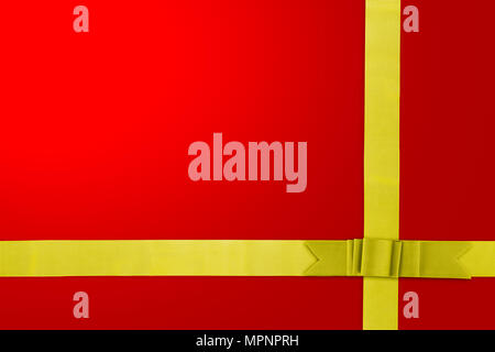 Illustrative rectangular red gift box with golden ribbon, isolated on ...