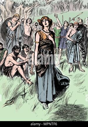 Boudicca (Boadicea) lst century British queen of the Iceni, rallying her troops, c1900. Artist: Unknown. Stock Photo
