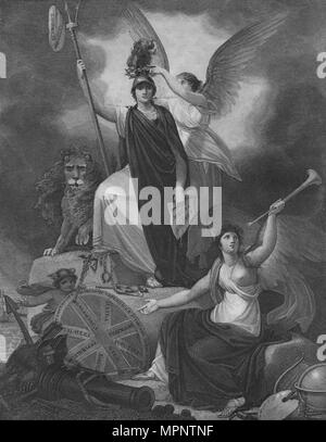 'Frontispiece - Britannia holding the Trident of Neptune, surmounted by the Cap of Liberty and crown Artist: Unknown. Stock Photo