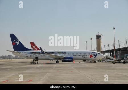 Travel Service Airlines (Czech Republic) Boeing 737-800 painted in 'Moravian-Silesian Region' special colours OK-TVO. Photographed at Ben Gurion Inter Stock Photo