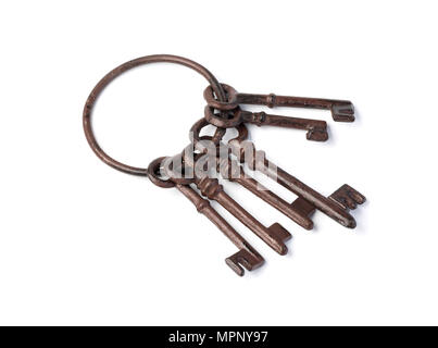 Old rusty keys isolated on white background Stock Photo