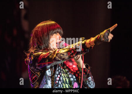 Singer Karen Lee Orzolek, better known by her stage name Karen O performs with the Yeah Yeah Yeahs at the 3 Arena in Dublin. Stock Photo