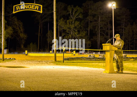 U.S. Army Rangers begin the 34th annual David E. Grange Jr. Best Ranger Competition at Ft. Benning, Ga., Apr. 7, 2017. The Best Ranger competition is a three-day event consisting of challenges to test competitor's physical, mental, and technical capabilities, and places the military's best two-man Ranger teams against each other to compete for the title of Best Ranger. (U.S. Army photo by Staff Sgt. Justin P. Morelli / Released) Stock Photo