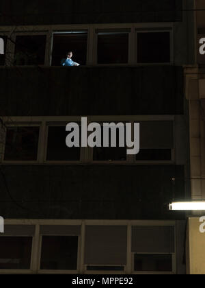 Man working late in office Stock Photo