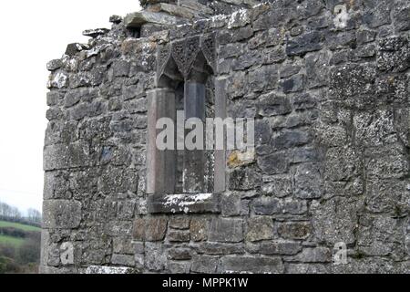 Window at historic Kilcorban Graveyard and ancient Dominican Abbey ruins, Kilcorban, Portumna, County Galway, Ireland Stock Photo