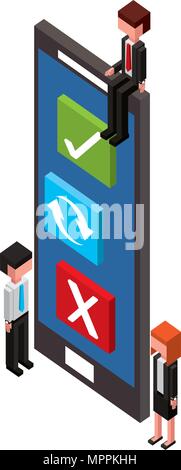 smartphone device with buttons and people isometric icon vector illustration design Stock Vector