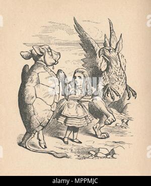 'The Mock Turtle, Alice and The Gryphon', 1889. Artist: John Tenniel. Stock Photo