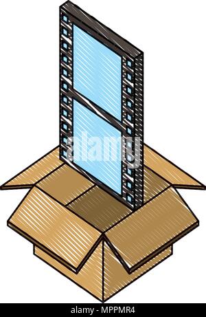 box carton with video format isometric icon Stock Vector