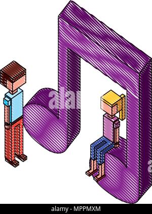 music note with children isometric icon Stock Vector