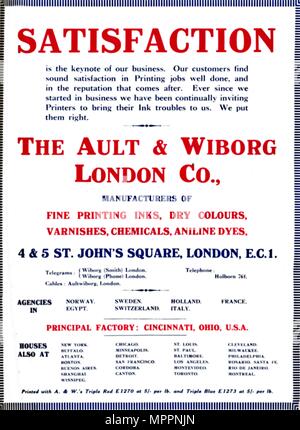 'The Ault & Wiborg London Co. Advert - Satisfaction', 1919. Artist: Ault & Wiborg. Stock Photo