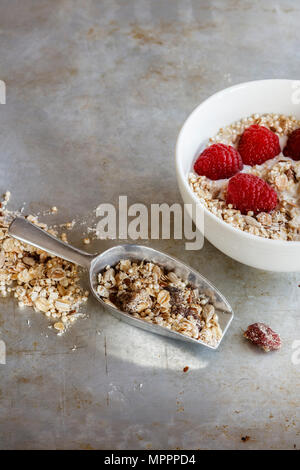 Homemade granola with raspberries Stock Photo