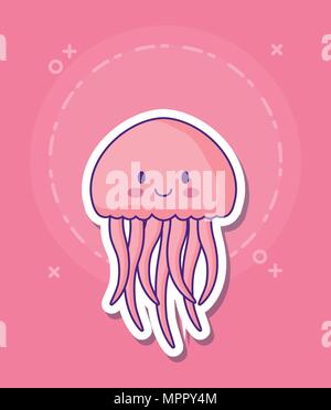 cute jellyfish icon over pink background, colorful design. vector illustration Stock Vector