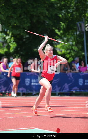 Loughborough, England, 20th, May, 2018.   Sophie Percival competing in the Women's Javelin during the LIA Loughborough International Athletics annual  Stock Photo