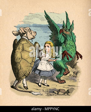 'The Mock Turtle, Alice and The Gryphon', 1889. Artist: John Tenniel. Stock Photo