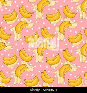 Banana pattern with polka dots. Vector healthy food. Stock Vector