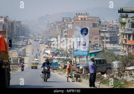 Main road through Banepa, Kathmandu Valley, Nepal Stock Photo