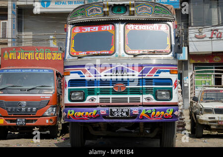 Decorated truck, Banepa, Kathmandu Valley, Nepal Stock Photo