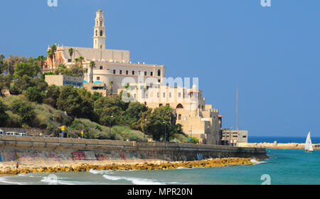 St. Peter catholic church and abbey in Old Jaffa as seen from Tel-Aviv side. Israel. Stock Photo