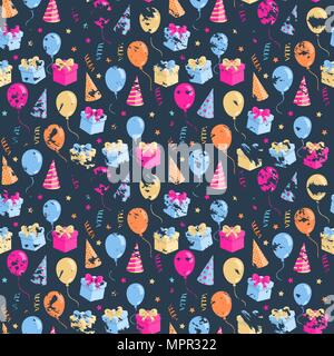 Party seamless pattern with ballons,gift box,hat Stock Vector