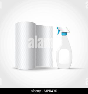 Vector realistic spray bootle and paper towel Stock Vector