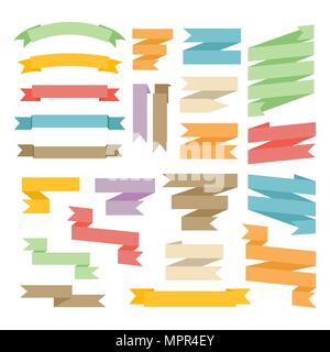 Ribbons with curl set isolated on white background. Stock Vector