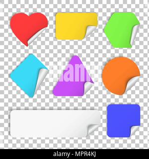 Color paper sticker with curl and shadow in different shape Stock Vector