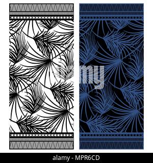 Beach towel vector design with palm leaves and borders. Stock Vector