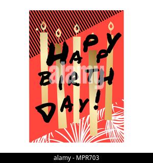 Happy birthday card design with gold candles. Stock Vector