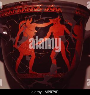 Theseus Kills The Minotaur (with Ariadne Present), Greek Vase Painting ...