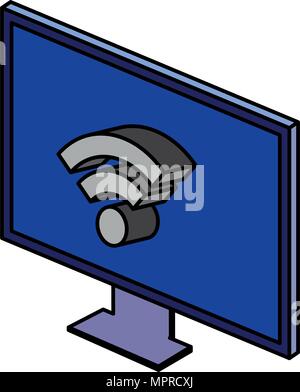 computer display with wifi signal isometric Stock Vector