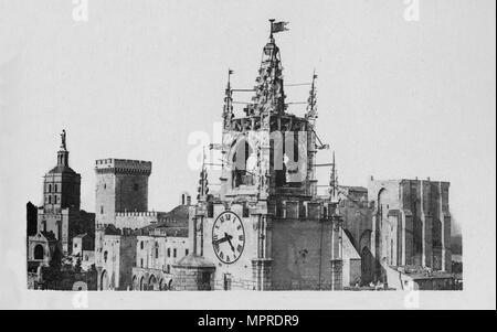 'Avignon - The Jacquemart Tower, Church Notre-Dame of Doms and Popes Palace', c1925. Artist: Unknown. Stock Photo