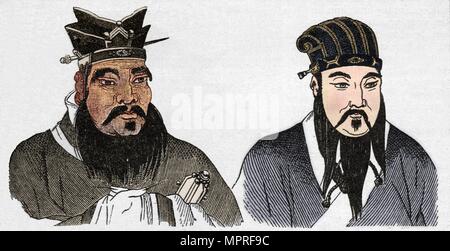 Chinese portraits of Confucius and his great follower Mencius, 1907. Artist: Unknown. Stock Photo